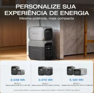 Ecoflow Delta 3 Gerador Portátil Solar 1800w, 3600w Xboost